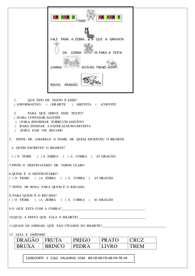 Que Tipo De Texto E Esee Atividade Bilhete Br Cr Dr Junino