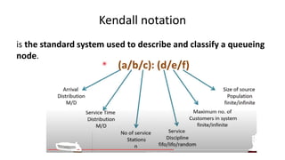 Kendall notation
is the standard system used to describe and classify a queueing
node.
 