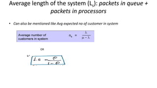 Average length of the system (Ls): packets in queue +
packets in processors
• Can also be mentioned like Avg expected no of customer in system
OR
 