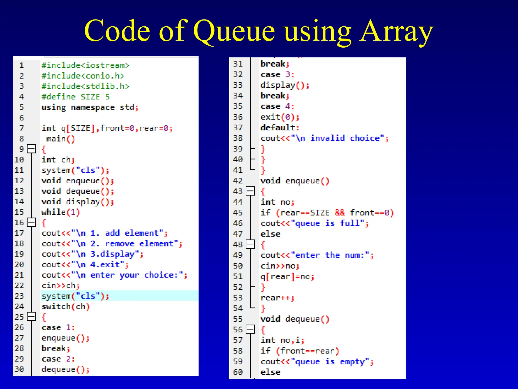 Code of Queue using Array
 