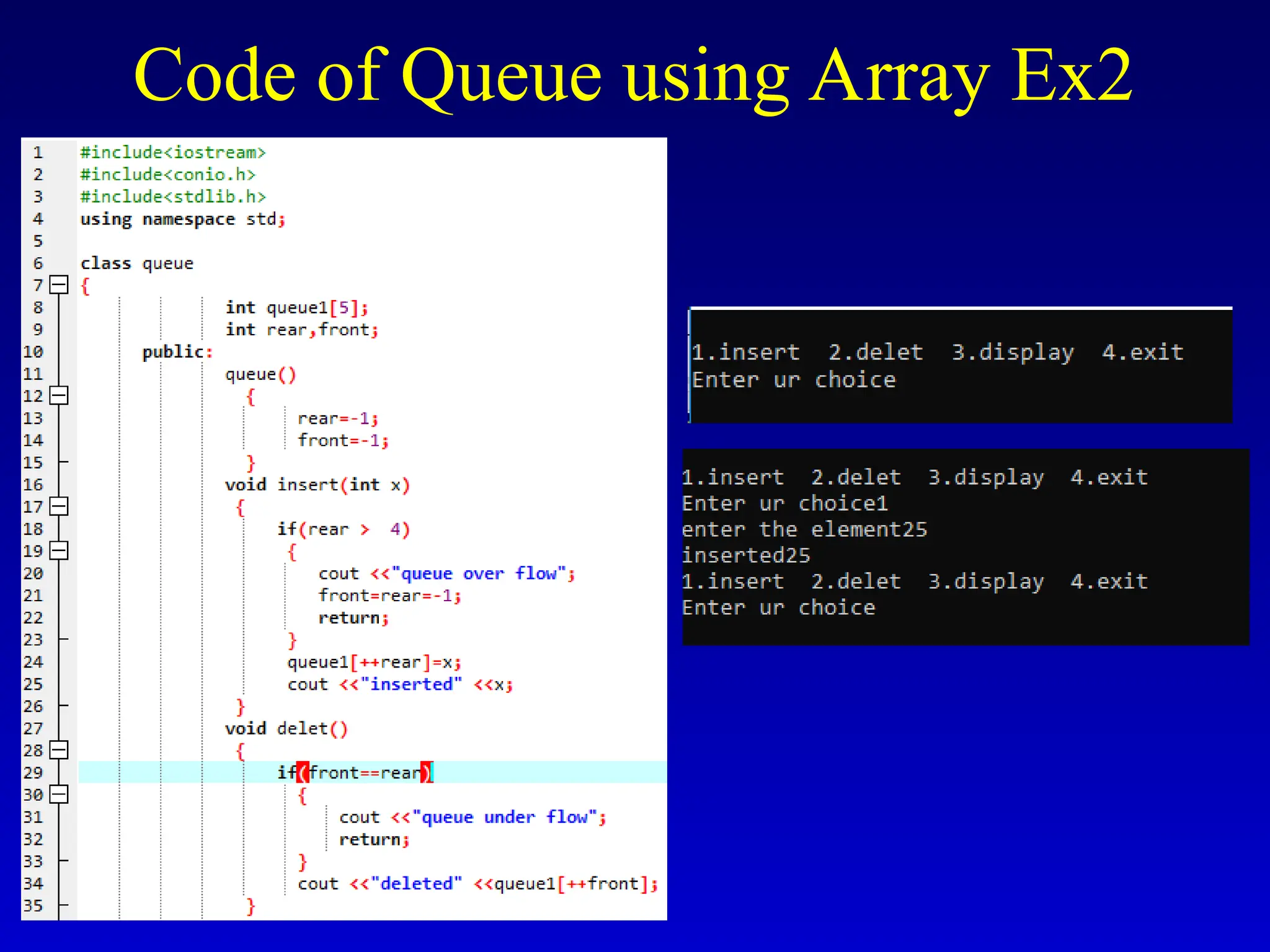 Code of Queue using Array Ex2
 