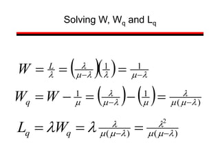 Solving W, Wq and Lq
   l
m
l
l
m
l
l 
 

 1
1
L
W
    )
(
1
1
l
m
m
l
m
l
m
l
m 
 



W
Wq
)
(
)
(
2
l
m
m
l
l
m
m
l
l
l 
 

 q
q W
L
 