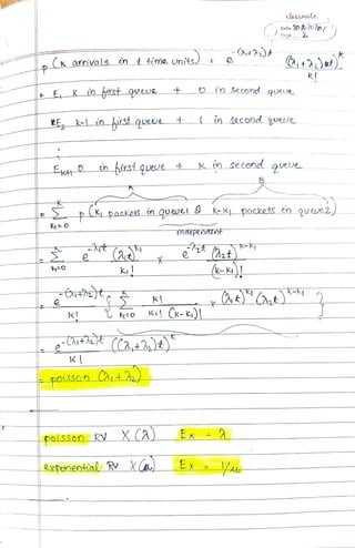 claMAt
Dote 202202o
Paga
urd , 12,)t).nKarnivals cn t time units) e
+ O cn Second queu
E K mhtrst qveve
E k- in Lirst quevet n Second qveve
E th trstqueve K n Second GUve
pK packets in queweI& K-K packets en quwe2)
K 0
tdepenclt
(A (ate
Ko K1! Ck-K)I
e
K
poisson C2+2)
poisson RV X(A) Ex 2L
xpenentinl RvX(p) Ex V
 