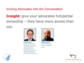 Inviting Advocates into the Conversation Insight:  give your advocates full/partial ownership – they have more access than you 