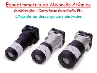 Lâmpada de descarga sem eletrodos
Considerações – Outra fonte de radiação: EDL
Espectrometria de Absorção Atômica
 