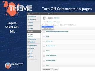 Turn Off Comments on pages
Pages>
Select All>
Edit
 