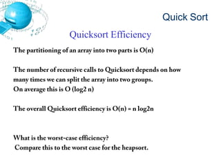 Quick Sort
Quicksort Efficiency
 