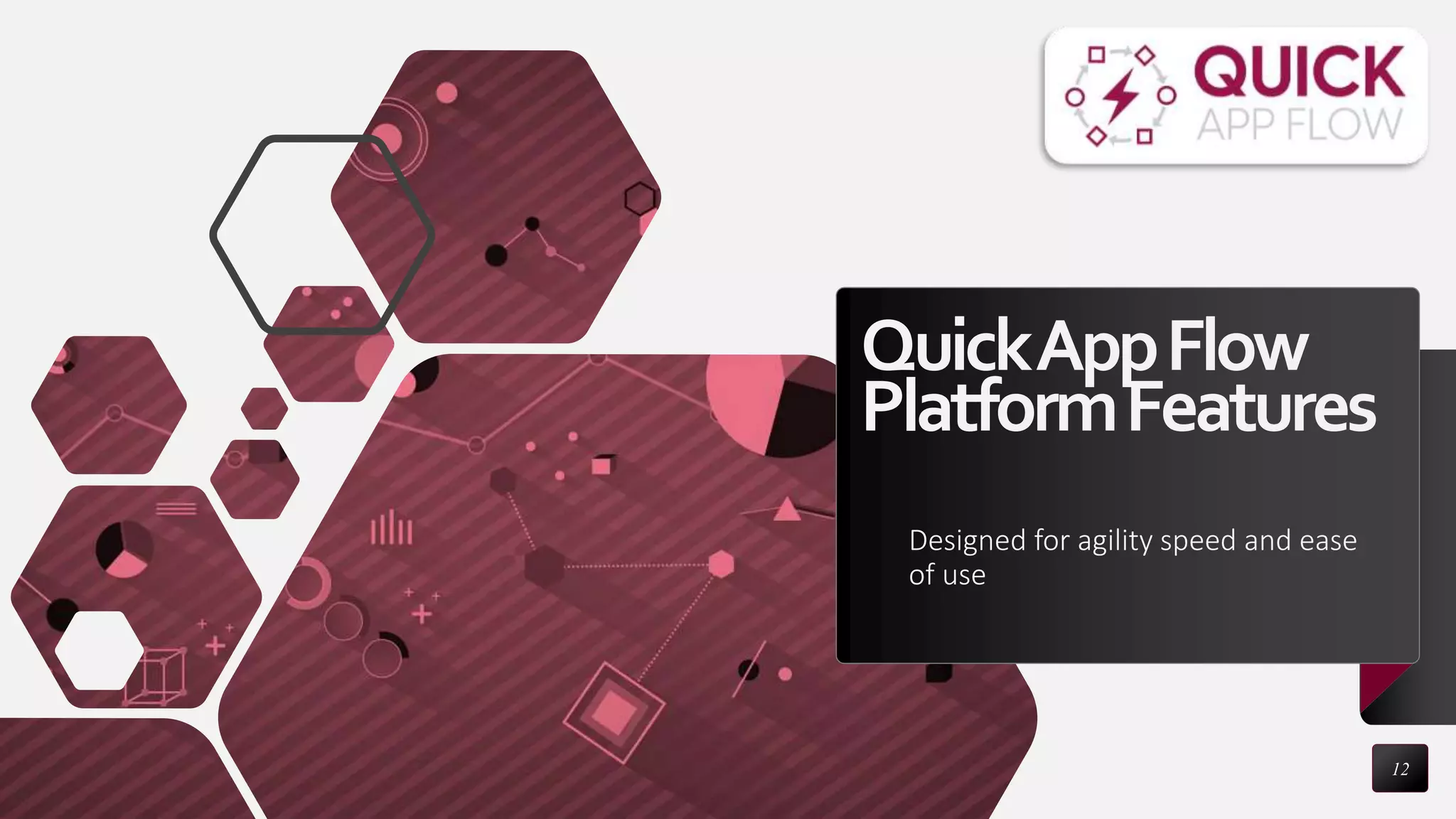 QuickAppFlow
PlatformFeatures
Designed for agility speed and ease
of use
12
 