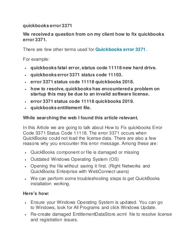 Quickbooks Error 3371