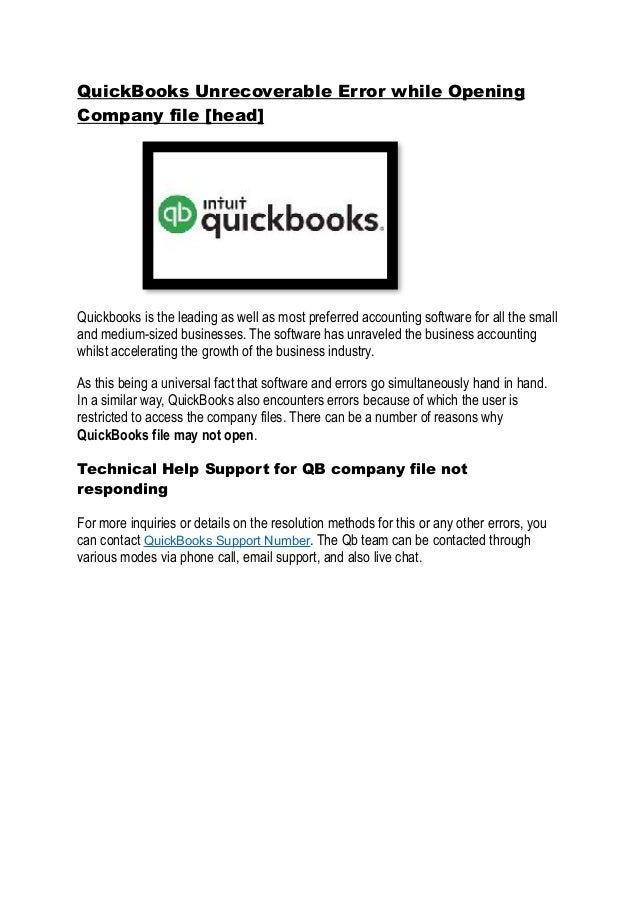 quickbooks unrecoverable error while opening company file quickbooks unrecoverable error