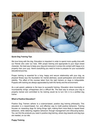 Quick Dog Training Tips
We love living with the dog. Education is important in order to spend more quality time with
our f...