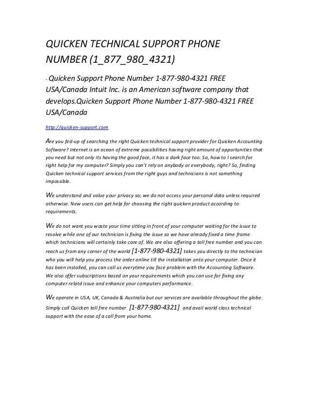 1 877 980 4321 Quicken Technical Support Phone Number 1 877 980 43