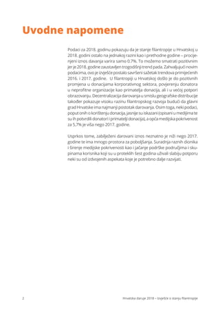 2 Hrvatska daruje 2018 – Izvješće o stanju filantropije
Uvodne napomene
Podaci za 2018. godinu pokazuju da je stanje filan...