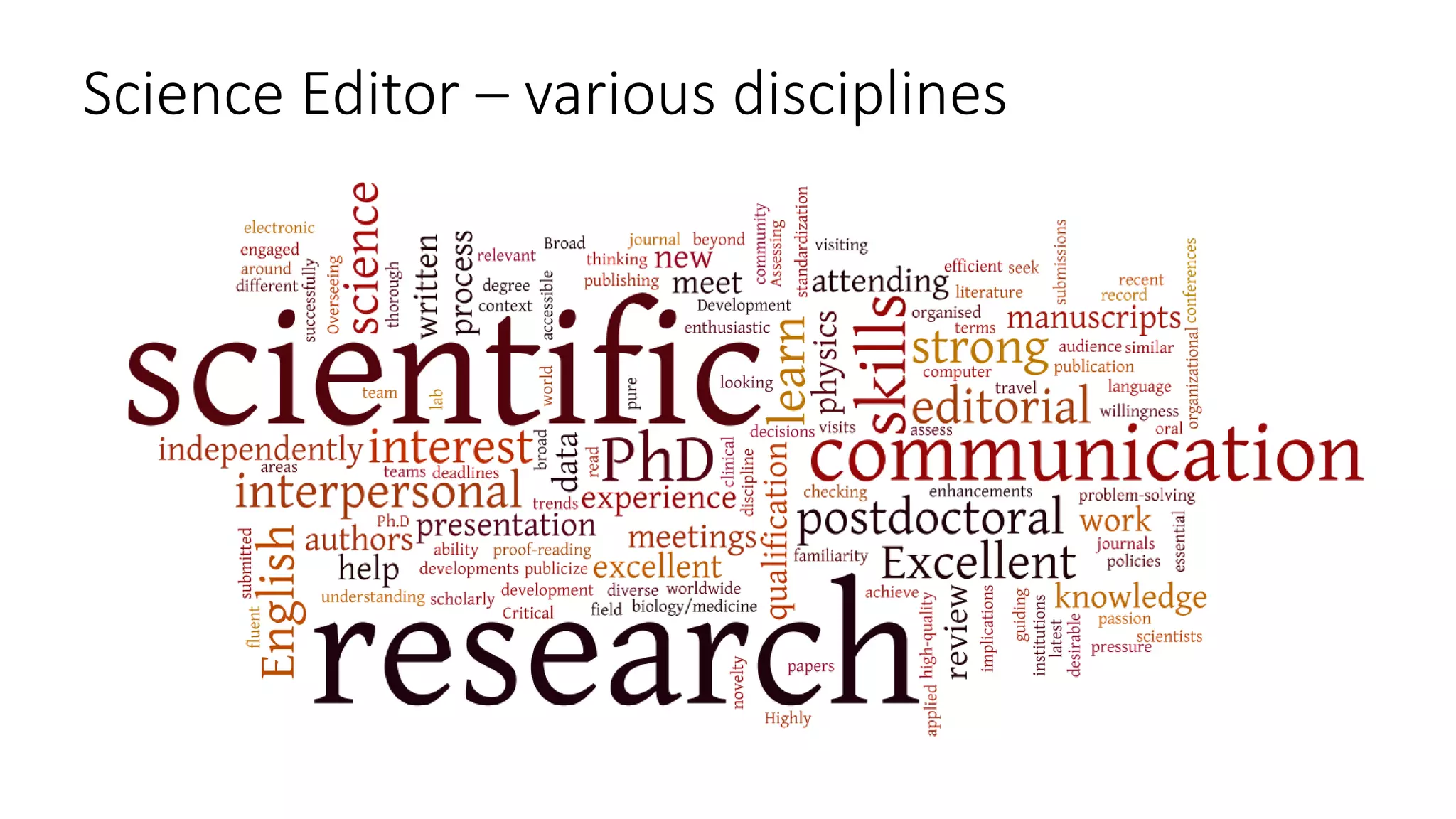 Science Editor – various disciplines
 