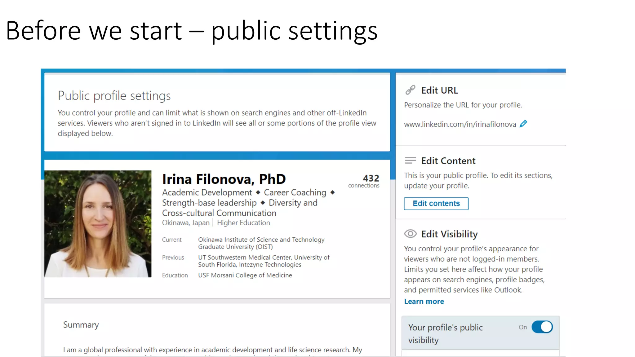 Before we start – public settings
 