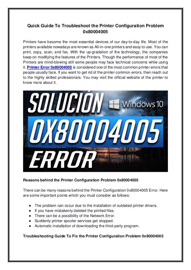 Quick Guide To Troubleshoot the Printer Configuration Problem 0x80004005
