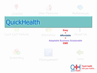 QuickHealth
Easy
+
Affordable
+
Adaptable Business Sustainable
EMR
 