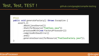 @rbrugier#JavaProcessor
Test, Test, TEST ! github.com/google/compile-testing
 