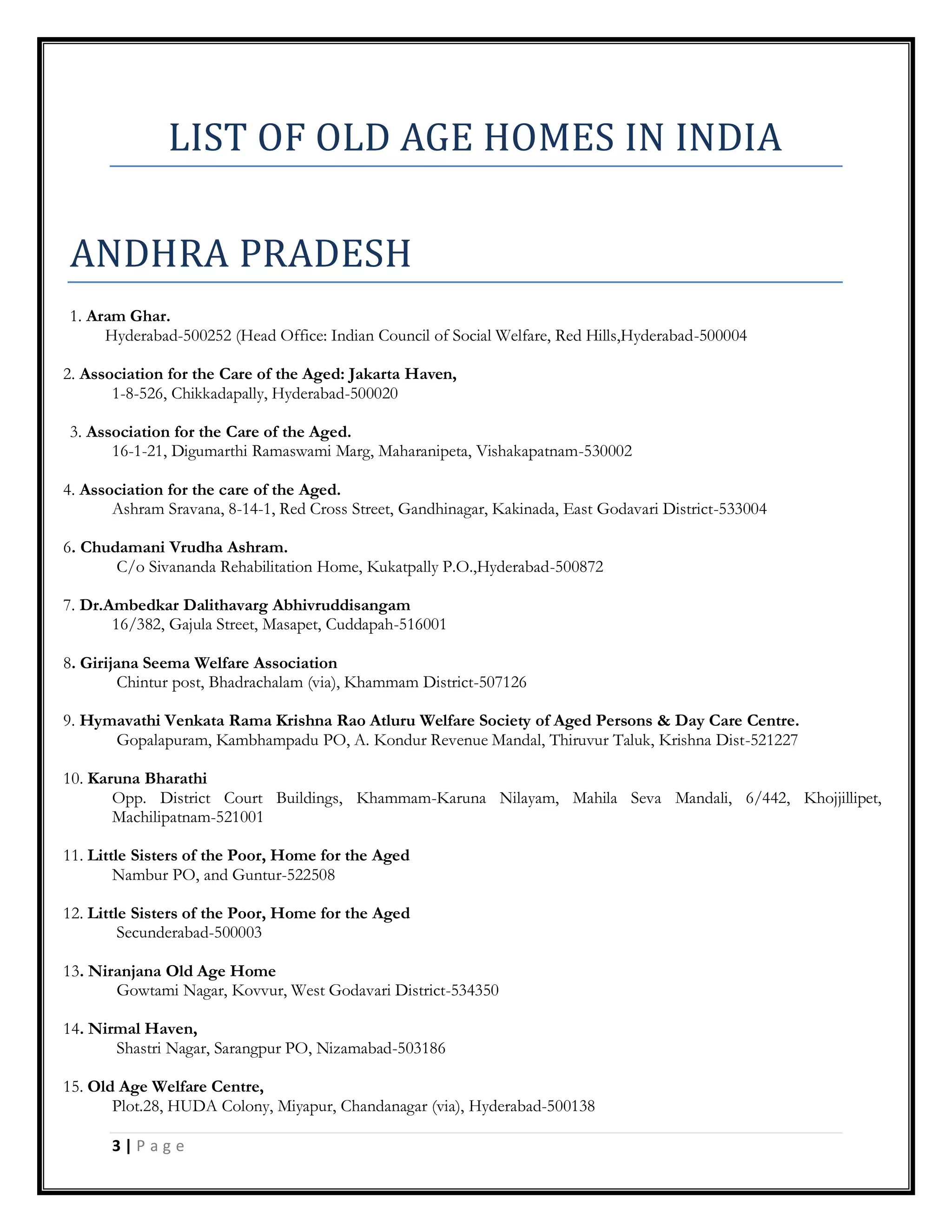 Quick list of old age homes in india | PDF
