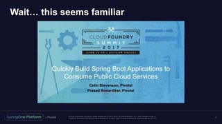 Unless otherwise indicated, these slides are © 2013 -2016 Piv otal Software, Inc. and licensed under a
Creative Commons Attribution-NonCommercial license: http://creativecommons.org/licenses/by-nc/3.0/
Wait… this seems familiar
2
 