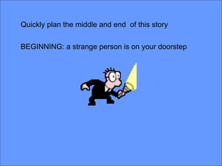 Quickly plan the middle and end of this story


BEGINNING: a strange person is on your doorstep
 