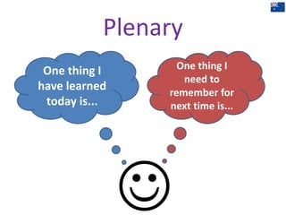 Plenary
One thing I
need to
remember for
next time is...
One thing I
have learned
today is...

 