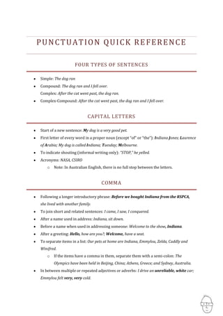 Punctuation Quick Reference Four types of sentences ,[object Object]