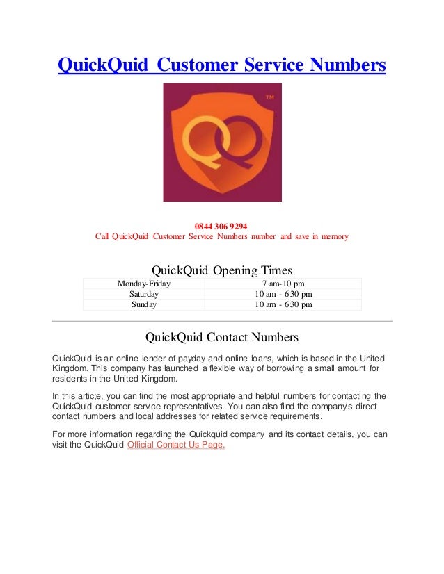 QuickQuid Customer Service Numbers