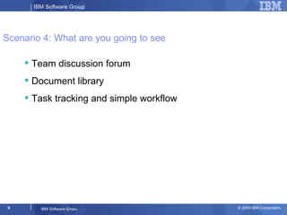 Scenario 4: What are you going to see <ul><li>Team discussion forum </li></ul><ul><li>Document library </li></ul><ul><li>T...
