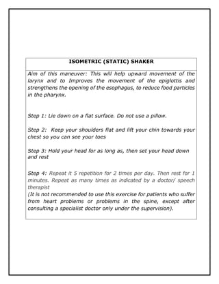 Shaker Method Quick reference for swallowing therapy | PDF