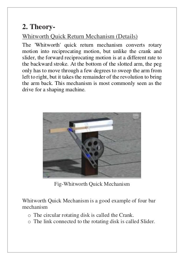 Whitworth Quick Return Mechanism with Its application