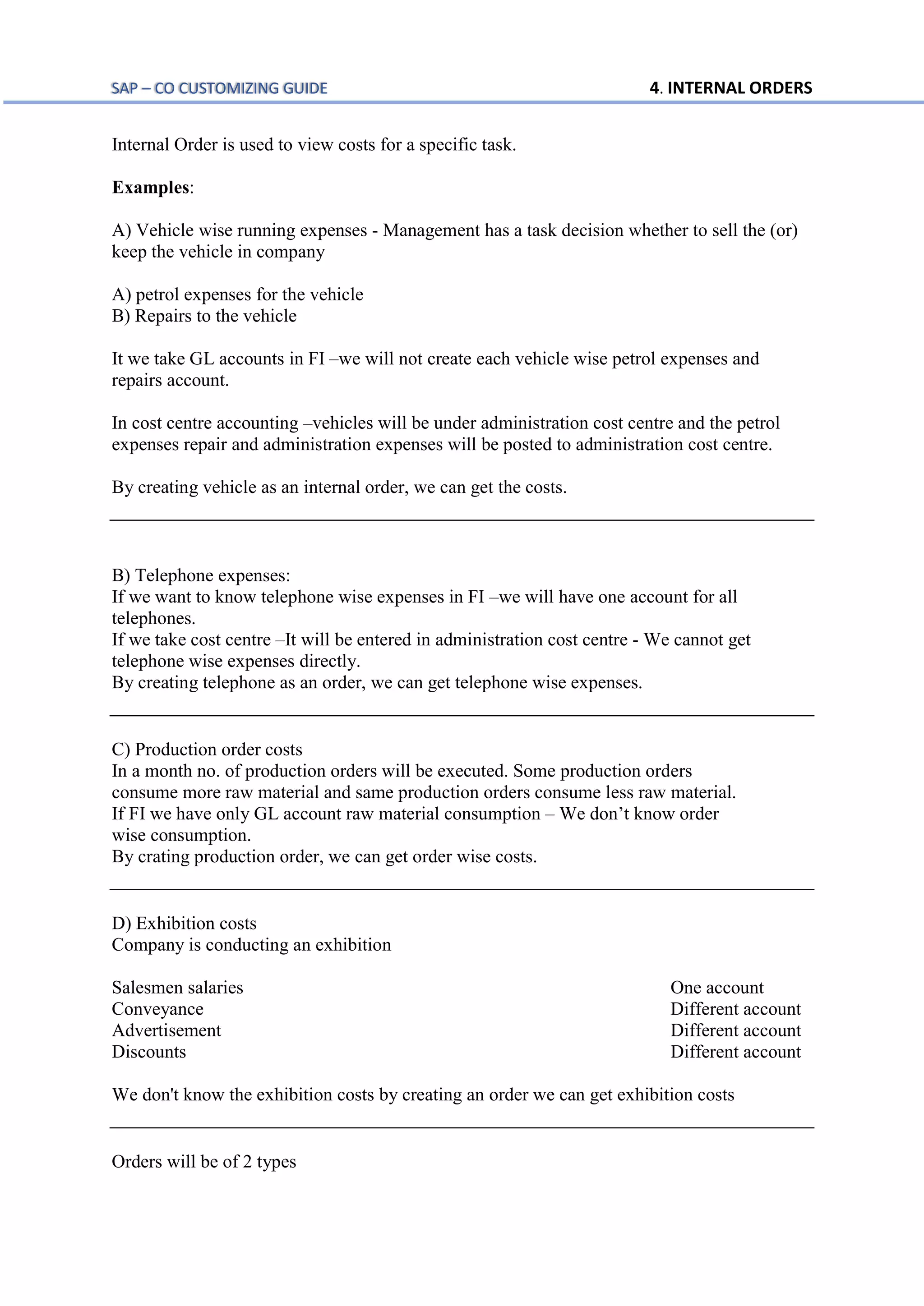 Quick sap co configuration Internal Order | PDF