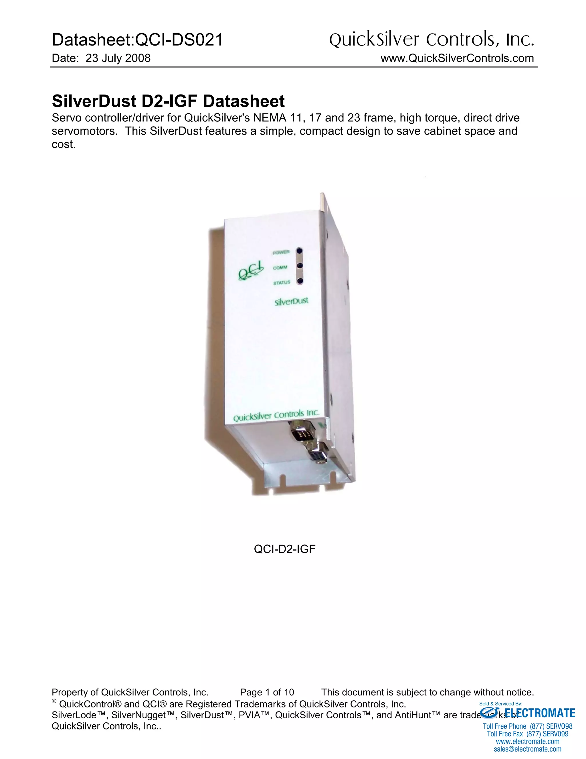 QuickSilver Controls QCIDS021 QCID2IGF PDF