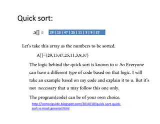 Quick sort: 
29 | 13 | 47 | 25 | 11 | 3 | 9 | 37 
a[] = 
ΕϋϚͯϙϚχϑϋϚώϏϙχϘϘχϟχϙϚώϋϔϛϓψϋϘϙϚϕψϋϙϕϘϚϋϊͨ 
Ίͼͽяͺлтͥкмͥнрͥлоͥккͥмͥтͥмрͻ 
ΝώϋϒϕύϏωψϋώϏϔϊϚώϋϗϛϏωϑϙϕϘϚϏϙϑϔϕϝϔϚϕϛͨΜϕΎϜϋϘϟϕϔϋ 
ωχϔώχϜϋχϊϏόόϋϘϋϔϚϚϟϖϋϕόωϕϊϋψχϙϋϊϕϔϚώχϚϒϕύϏωͨΒϝϏϒϒ 
ϚχϑϋχϔϋϞχϓϖϒϋψχϙϋϊϕϔϓϟωϕϊϋχϔϊϋϞϖϒχϏϔϏϚϚϕϛͨ΋ϛϚϏϚͯϙ 
ϔϕϚϔϋωϋϙϙχϘϟϚώχϚϛϓχϟόϕϒϒϕϝϚώϏϙϕϔϋϕϔϒϟͨ 
ΝώϋϖϘϕύϘχϓ͸ωϕϊϋ͹ωχϔψϋϕόϟϕϛϘϕϝϔωώϕϏωϋͨ 
http://comsciguide.blogspot.com/2014/10/quick-sort-quick-sort- 
is-most-general.html 
 