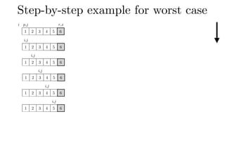 Step-by-step example for worst case
i p,j r,x
1 2 3 4 5 6
i,j
1 2 3 4 5 6
i,j
1 2 3 4 5 6
i,j
1 2 3 4 5 6
i,j
1 2 3 4 5 6
i,j
1 2 3 4 5 6
 