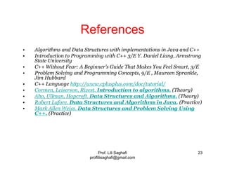 Prof. Lili Saghafi
proflilisaghafi@gmail.com
23
References
• Algorithms and Data Structures with implementations in Java a...