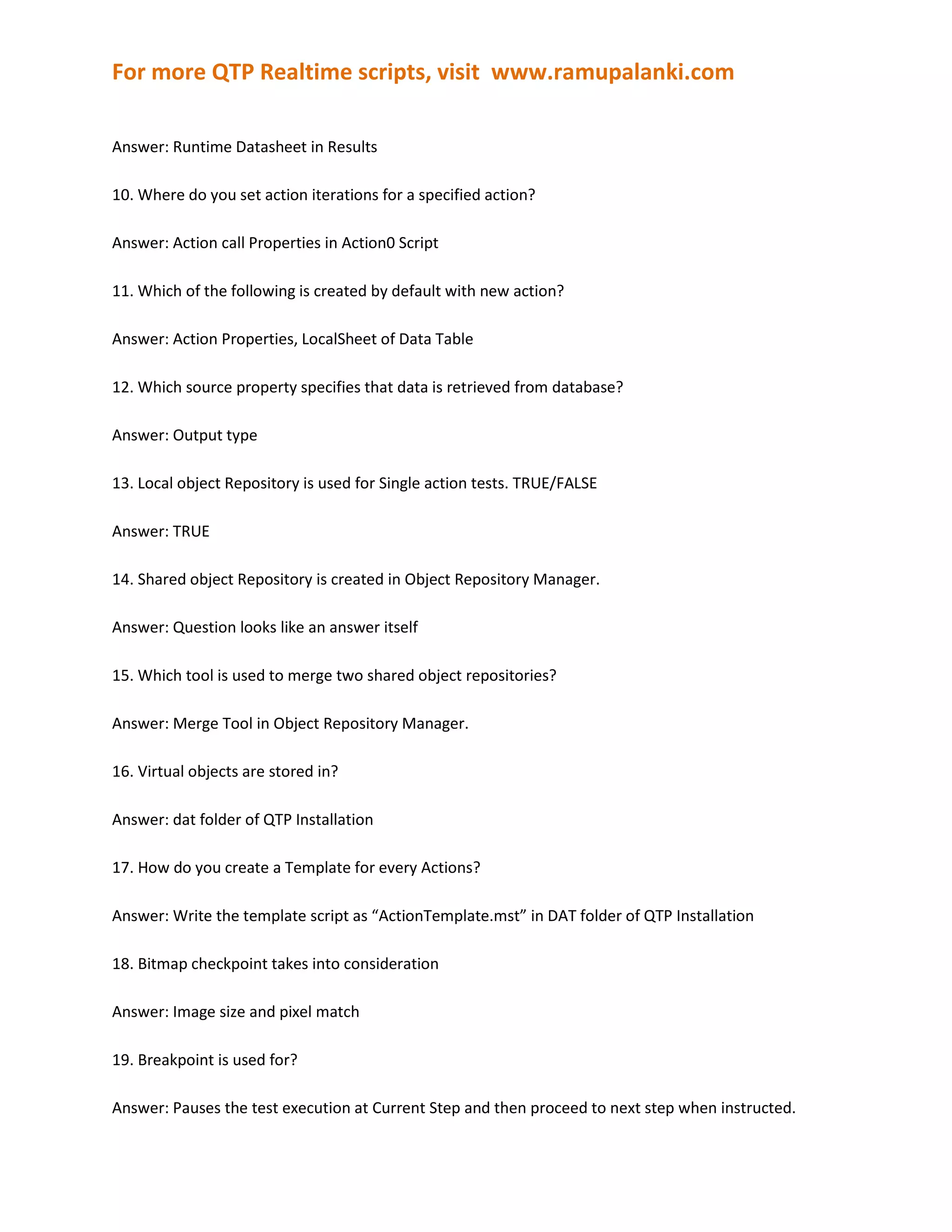 Quick test professional certifcation questions and tutorial2