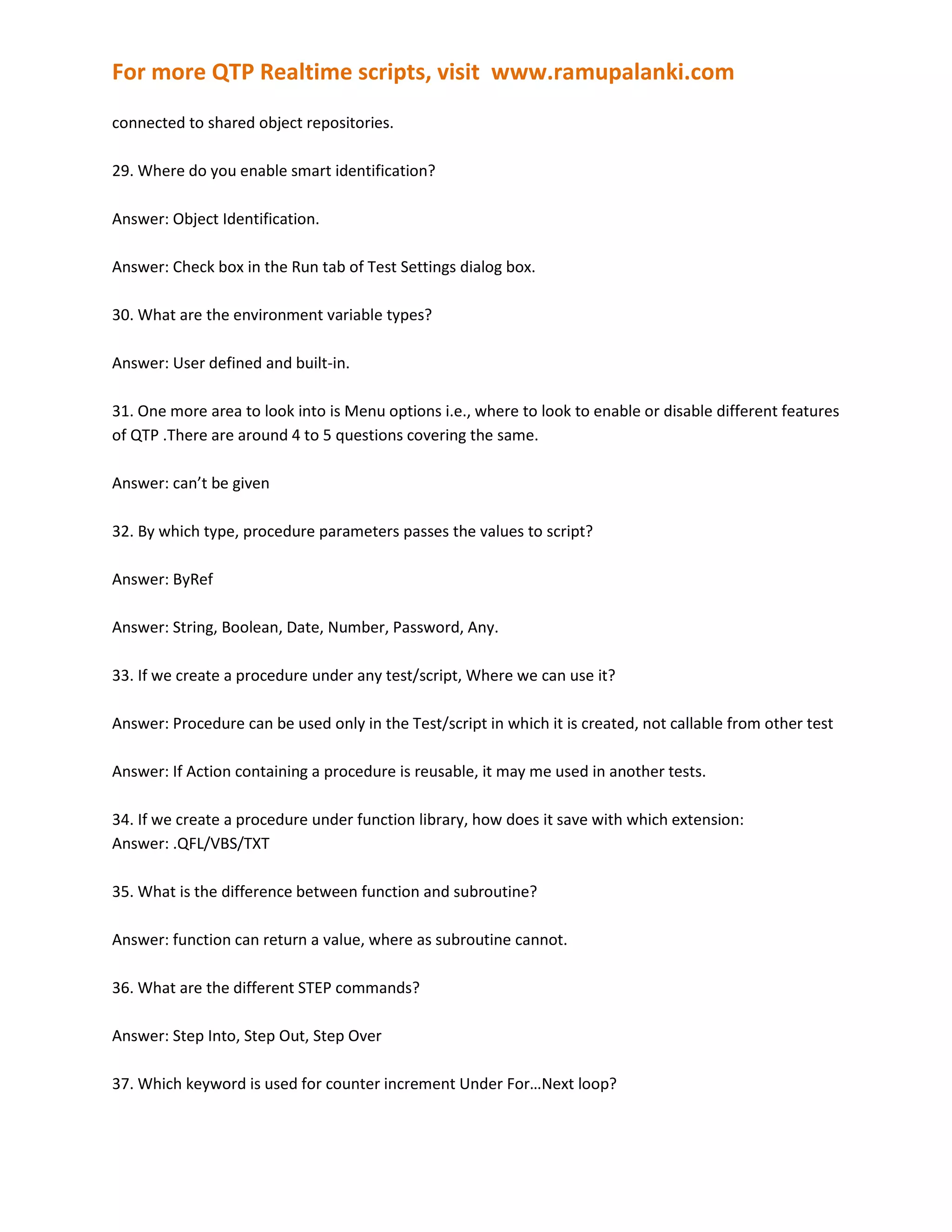 Quick test professional certifcation questions and tutorial2