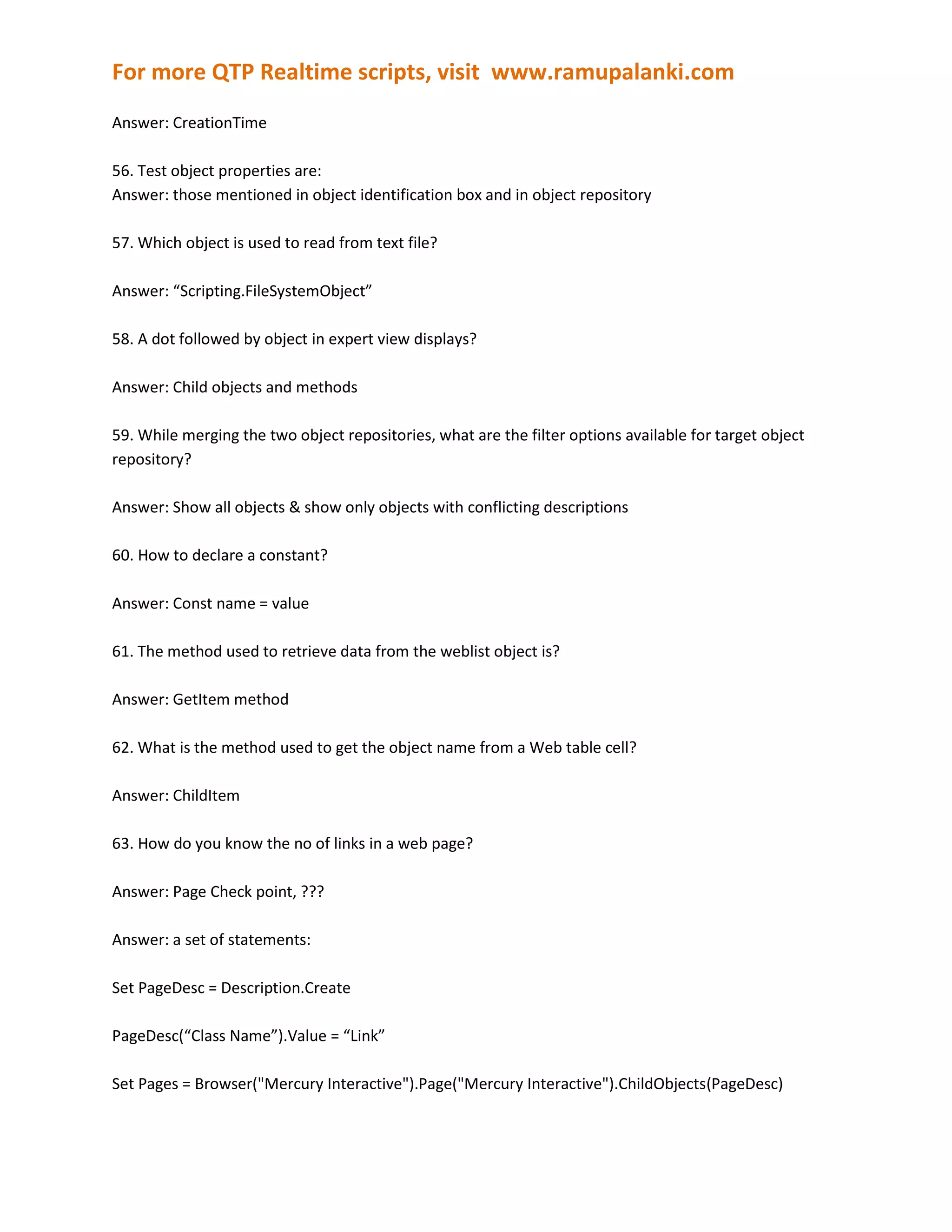 Quick test professional certifcation questions and tutorial2