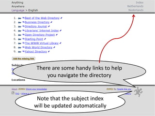 There are some handy links to help
you navigate the directory
Note that the subject index
will be updated automatically
 
