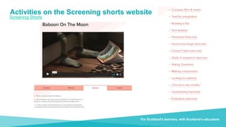 Document title Transforming lives through learning
Activities on the Screening shorts website
For Scotland's learners, with Scotland's educators
Screening Shorts
 