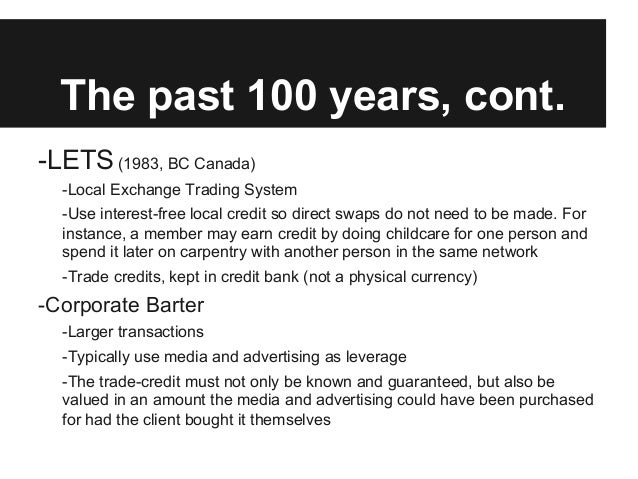 Local exchange trading system history