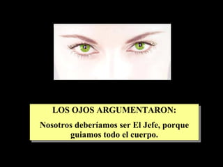 LOS OJOS ARGUMENTARON: Nosotros deberíamos ser El Jefe, porque guiamos todo el cuerpo. 