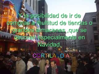 Y la posibilidad de ir de compras a multitud de tiendas o grandes almacenes ,que se decoran especialmente en Navidad.CORTILANDIA