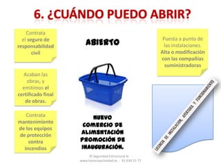 Cómo trabajamos1. Buscas el local. Te ayudamos en nuestra web www.licenciaactividad.es2. Contactas con nosotros.  info@licenciaactividad.es	 (Seguridad Estructural sl. : 91 630 15 77)Ingeniería especializada en tramitación de licencias de actividad y apertura3. Comprobamos la viabilidad urbanística del local.Sin coste alguno, hacemos un estudio sobre si la actividad se puede implantar      en el local que quieres. Y los requisitos necesarios para obtener la licencia.4. Te enviamos una oferta de nuestros honorarios.  Te comprobamos la viabilidad geométrica con una visita gratuita.© Seguridad Estructural SL  ·   www.licenciaactividad.es  ·  91 630 15 77