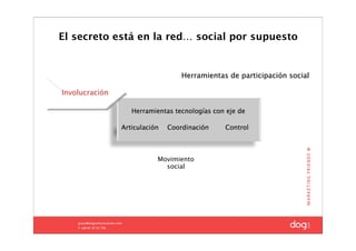 El secreto está en la red… social por supuesto


                         Herramientas de participación social

Involucración




                   Movimiento
                     social




                                                 32
 
