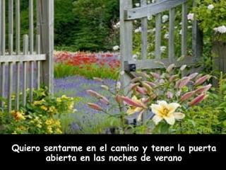 Quiero sentarme en el camino y tener la puerta
       abierta en las noches de verano
 