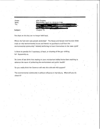 Email from Then-Sec. PA DEP John Quigley to Big Green Groups Encouraging them to Harass Democrats & Republicans