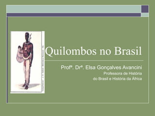 Quilombos no Brasil Profª. Drª. Elsa Gonçalves Avancini Professora de História do Brasil e História da África 