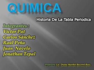 Quimica Historia De La Tabla Periodica Integrantes :  Victor Pat Carlos Sánchez Raúl Peña Juan  Novelo Jonathan Tepal Profesora: Lic. Diana MaribelBecerril Ruiz. 
